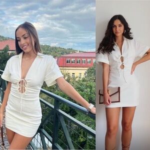 Zara White Mini Dress with Lace-Up Front